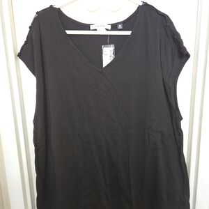 Black V-Neck Women Top